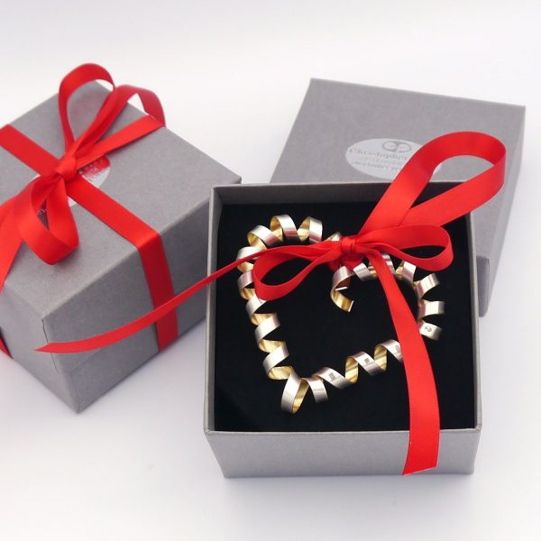 Christopher Perry Silver Spiral Heart Christmas Decoration Gift Wrapped