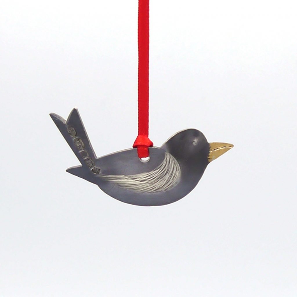 Christopher Perry Sterling Silver Baby Blackbird Christmas Decoration hanging sq