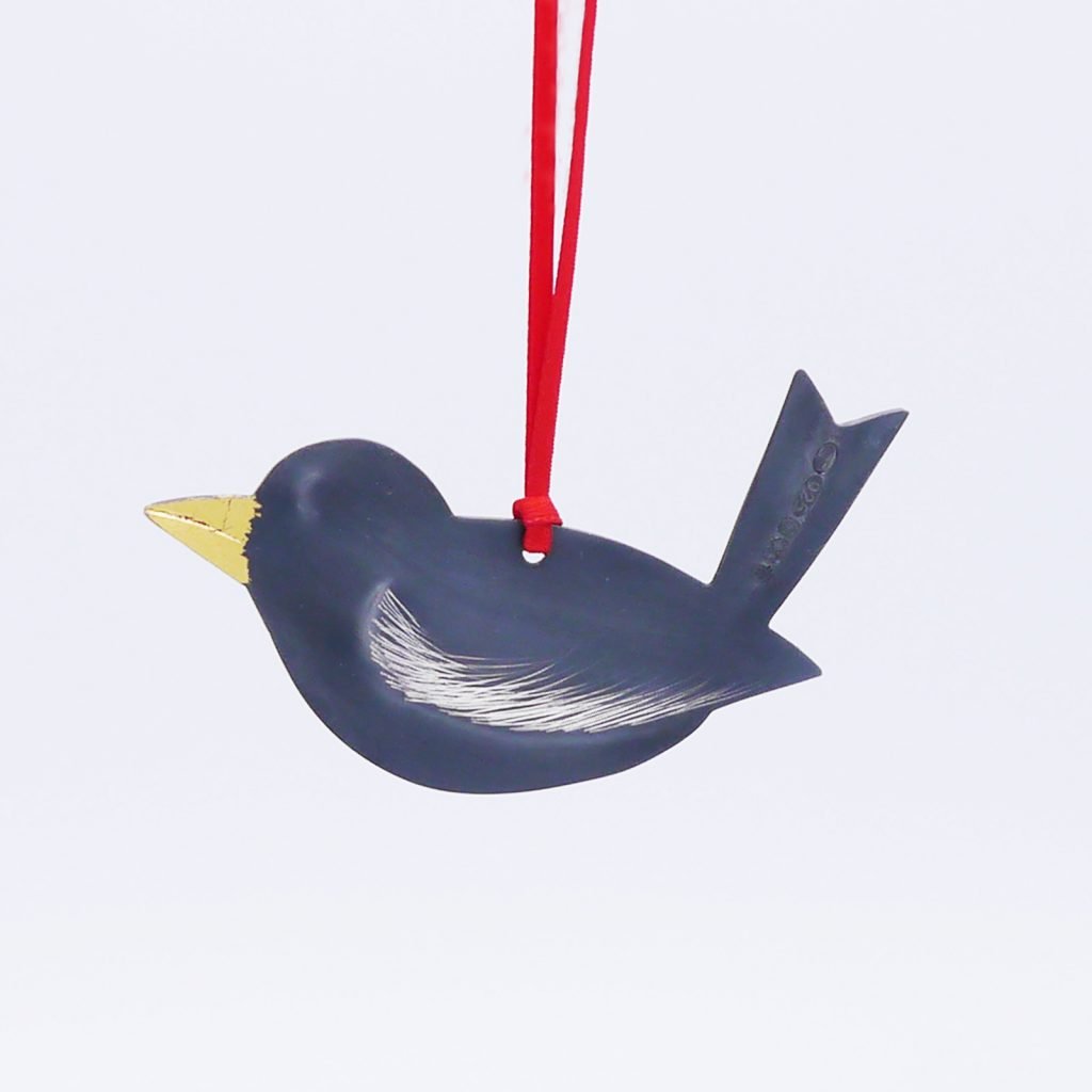 Christopher Perry Mother Blackbird Oxidised Hallmarked Sterling Silver Christmas Tree Decoration